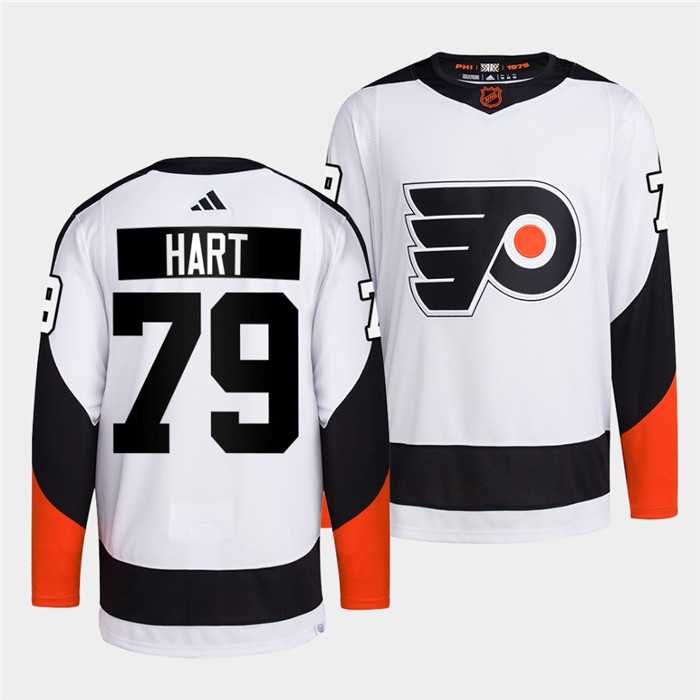 Men%27s Philadelphia Flyers #79 Carter Hart White 2022 Reverse Retro Stitched Jersey Dzhi->new york rangers->NHL Jersey